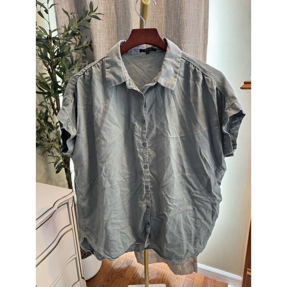Quince 100% Tencel Lyocell Camp Shirt Oversized Drapey Button Up Sage Sz XL